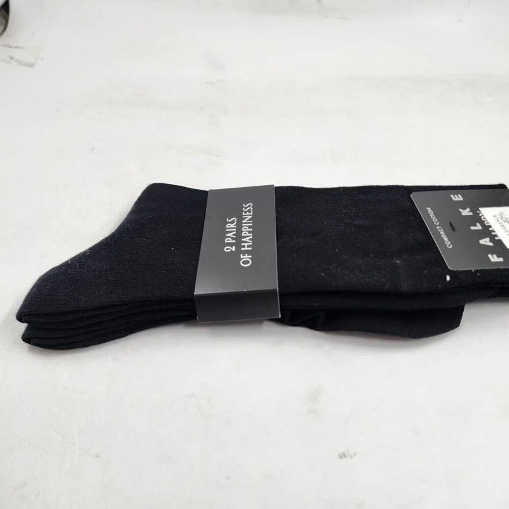 Falke 2 Pairs Happy Crew Socks Men's US 9.5-12/EU 43-46 Black Ribbed Cuff